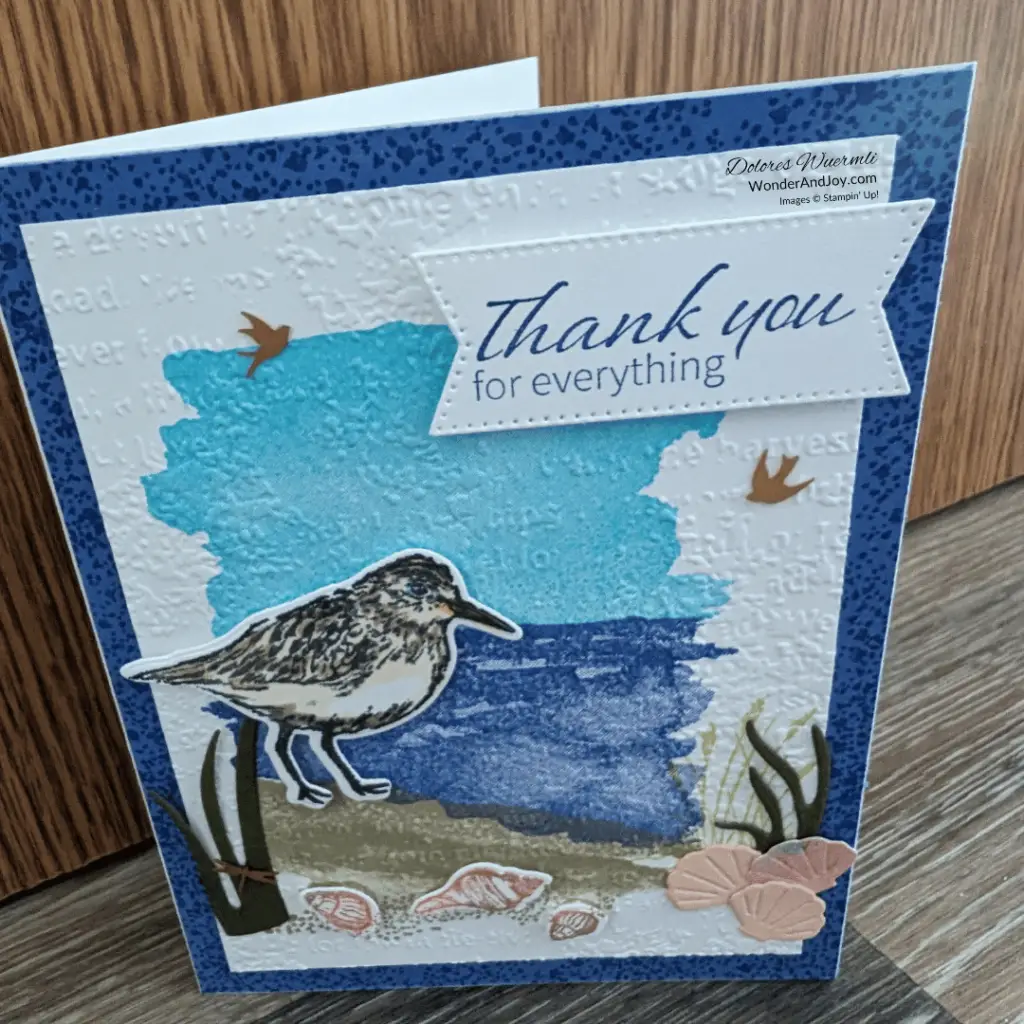 Thank you card using Oceanfront and Seaside Bay stamp bundles from Stampin' Up!