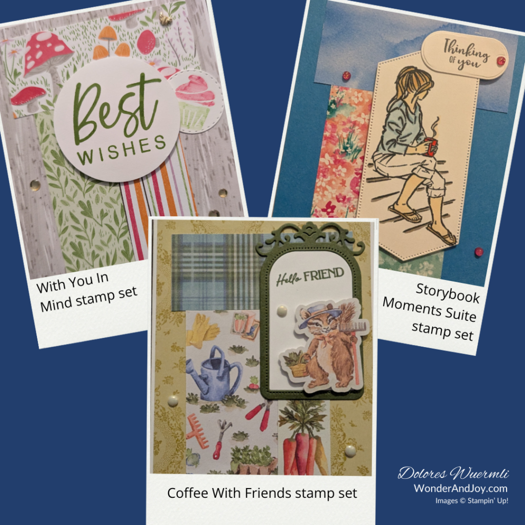 Take a look at how I used Card Template #1 to create three different cards using Stampin’ Up! With You In Mind, Storybook Friends & Coffee with Friends Stamp Sets