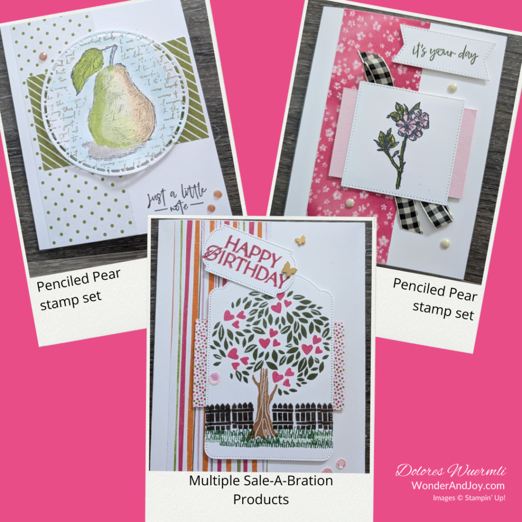 Take a look at how I used Card Template #2 to create three different cards using Stampin’ Up! Penciled Pear stamp set and sale-a-bration products.