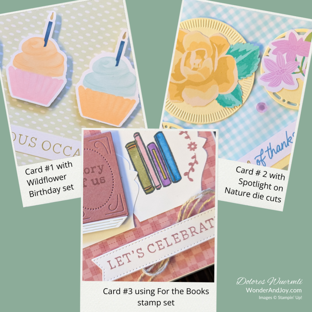 Take a look at how I used Card Template #3 to create three different cards using Stampin’ Up! stamps, dies and designer series paper.