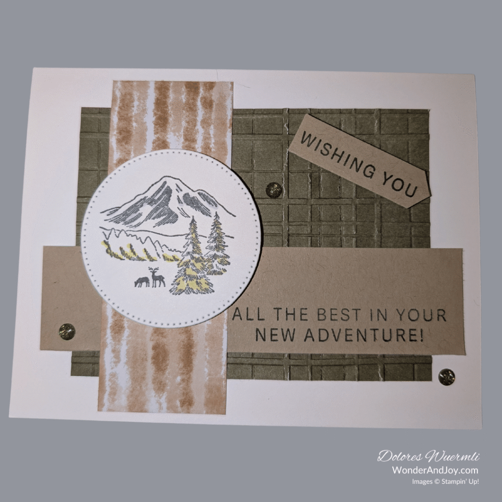 Card example #1: All the best in your new adventure with Peace on Earth and Winter Scenes stamp sets