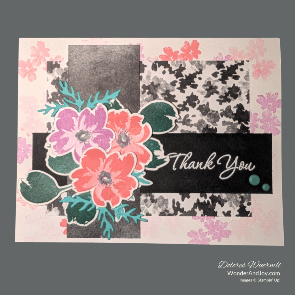 Card example 3: Thank you card using Petals of Beauty and Label Me Grateful stamp sets