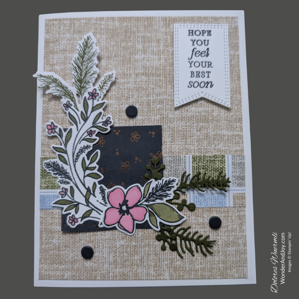 card example using Delicate Whispers stamp set and designer papers