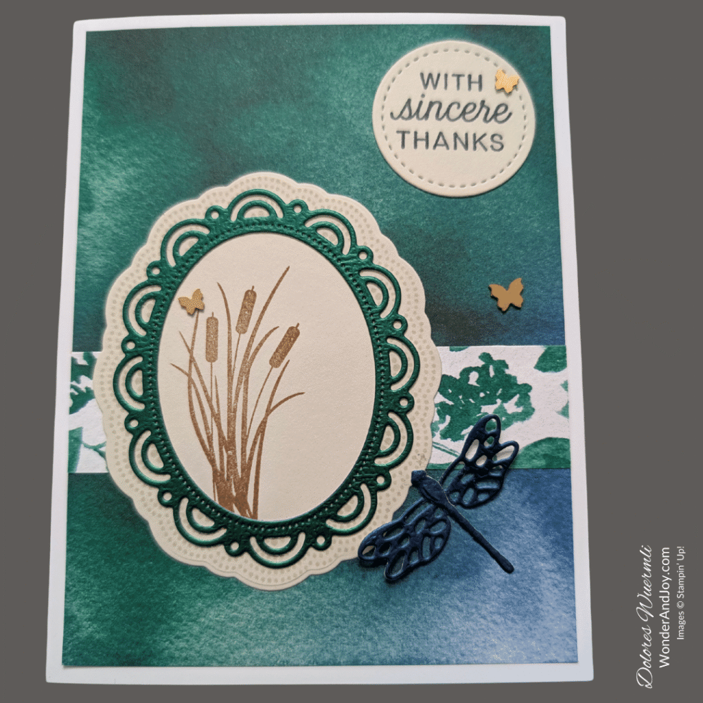 card example using Scalloped Wishes bundle of stamps and die cuts.